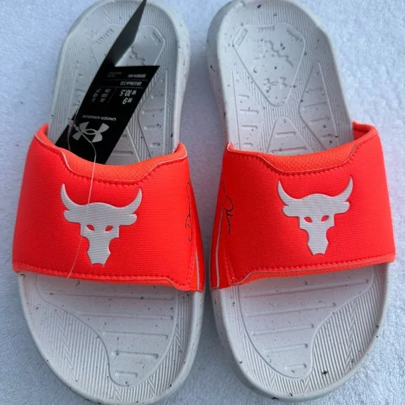 Under Armour Rock Project Slides Flip Flops Men Size: After Burn White  Pink